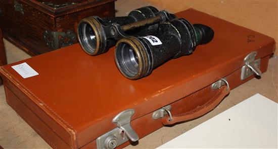 WWll binoculars & case, Masonic apron, etc